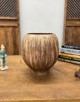 Wide RoundedTextured Two-Tone Cafe Mocha Brown Ceramic Vase - FEA Home
