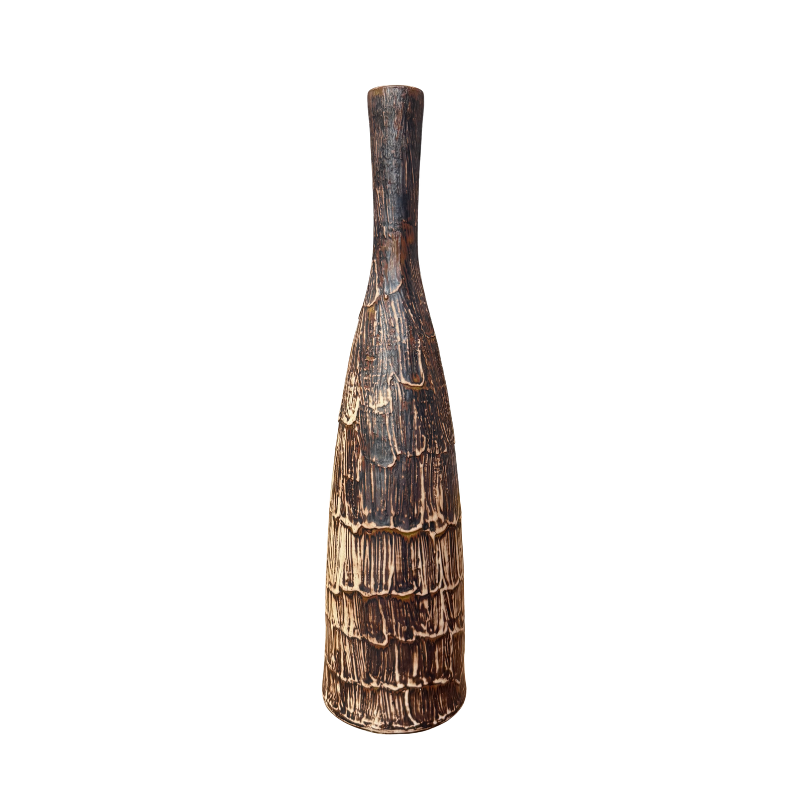 Wood Brown &amp; White Bottle Shaped Ceramic Vase, SKU , image 1