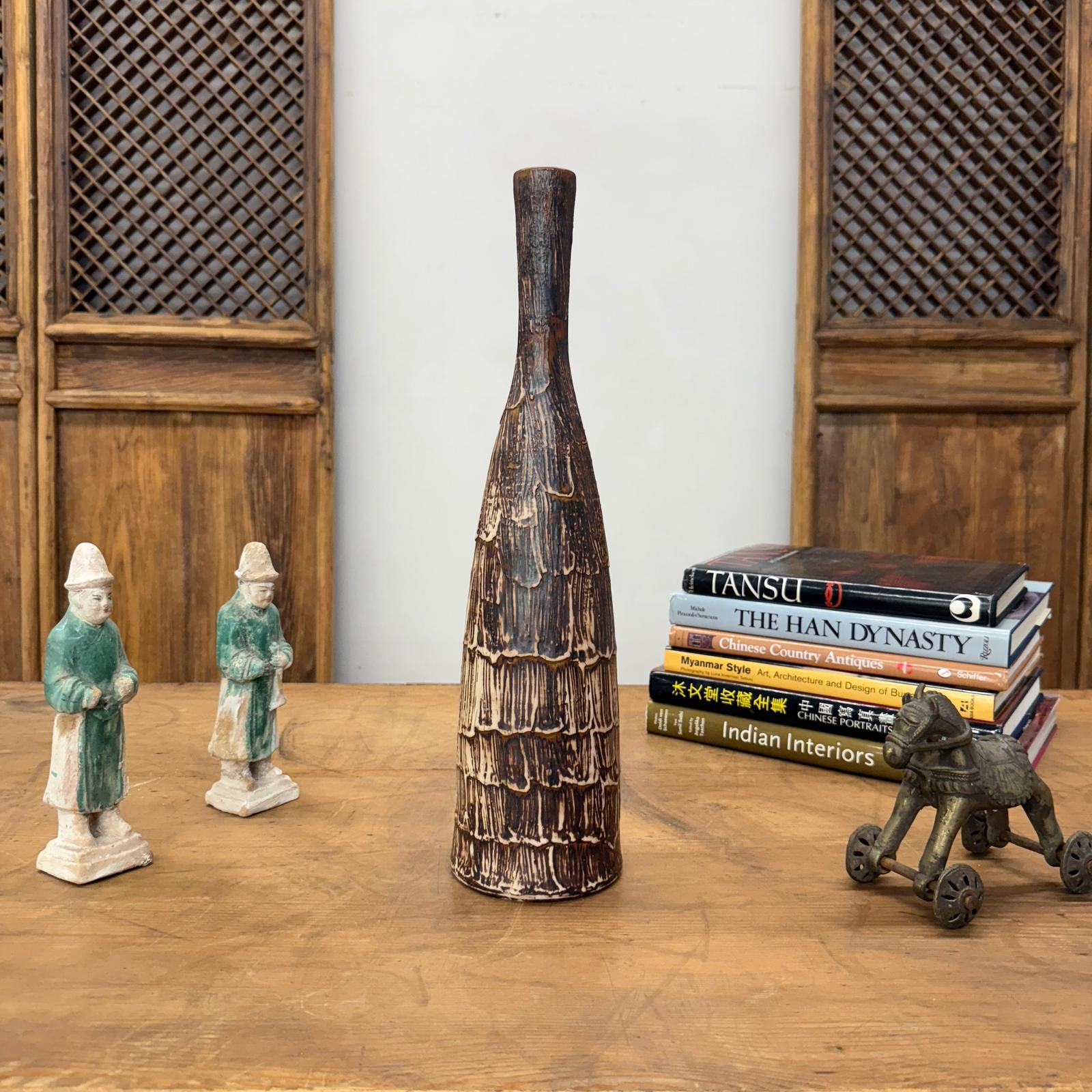 Wood Brown &amp; White Bottle Shaped Ceramic Vase, SKU , image 2