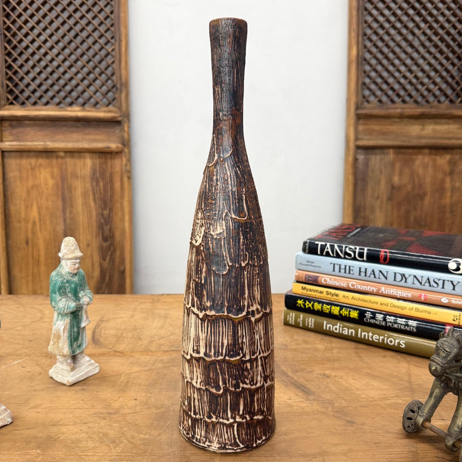 Wood Brown &amp; White Bottle Shaped Ceramic Vase, SKU , image 3