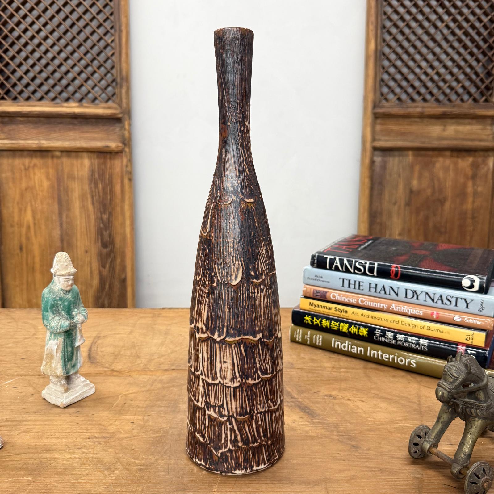Wood Brown &amp; White Bottle Shaped Ceramic Vase, SKU , image 4