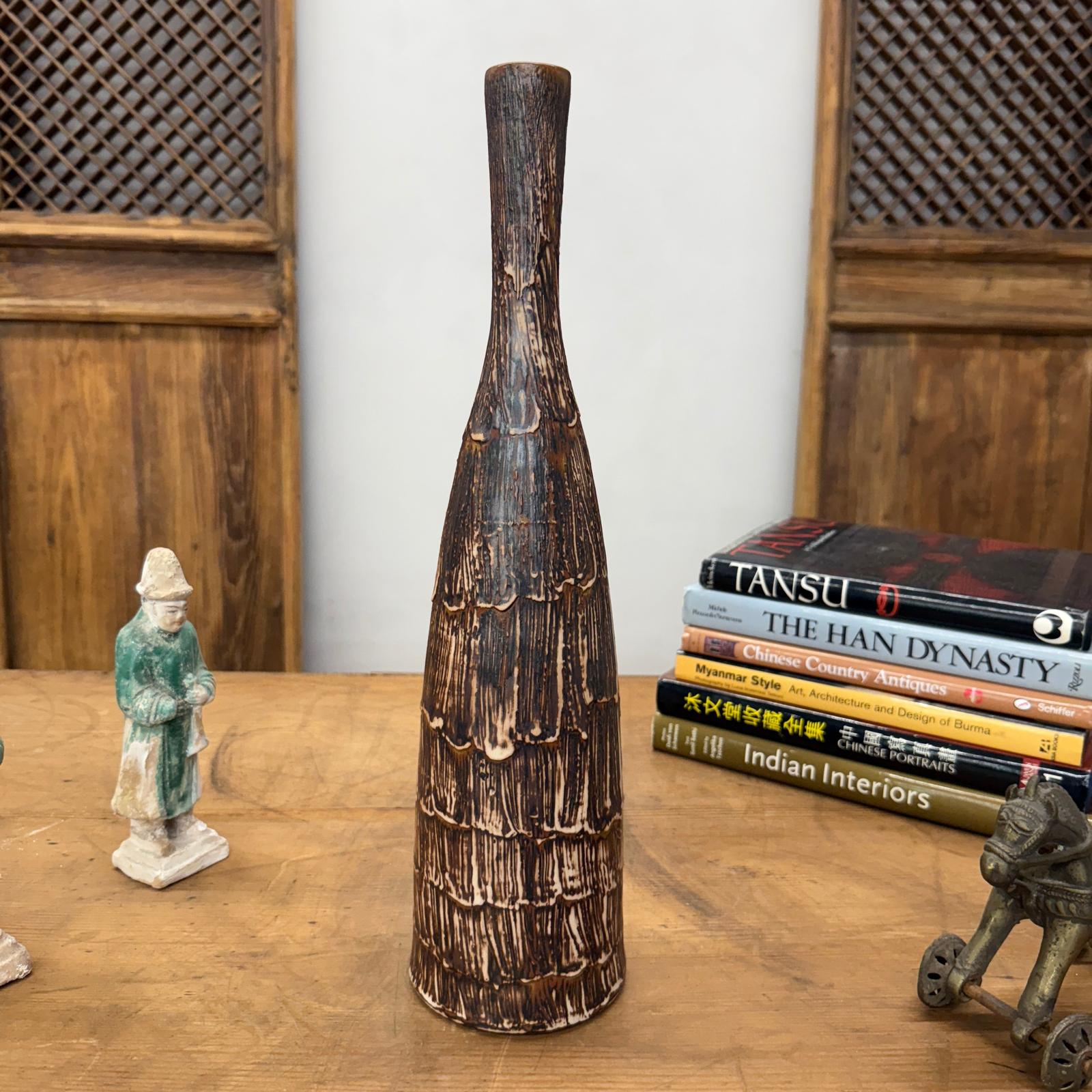 Wood Brown &amp; White Bottle Shaped Ceramic Vase, SKU , image 5