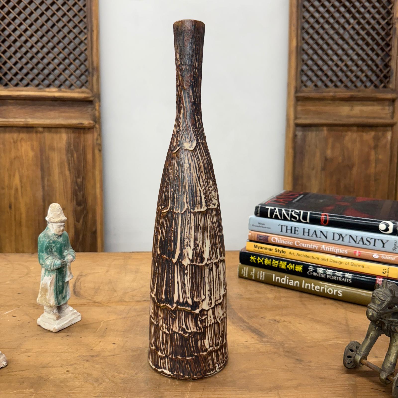 Wood Brown &amp; White Bottle Shaped Ceramic Vase, SKU , image 6