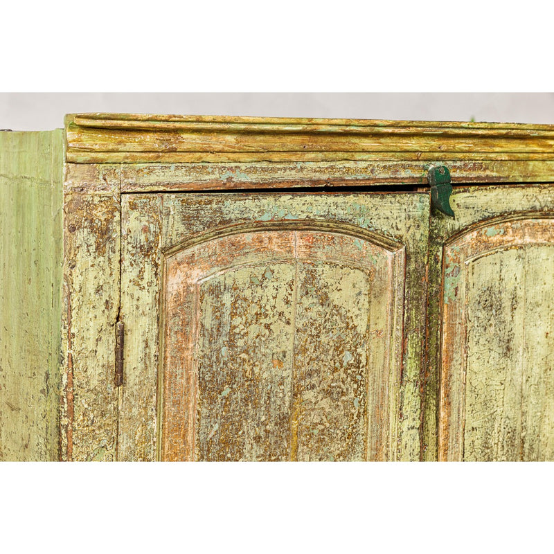 Distressed Green Painted Small Cabinet with Paneled Doors and Two Drawers-YN1057-10. Asian & Chinese Furniture, Art, Antiques, Vintage Home Décor for sale at FEA Home