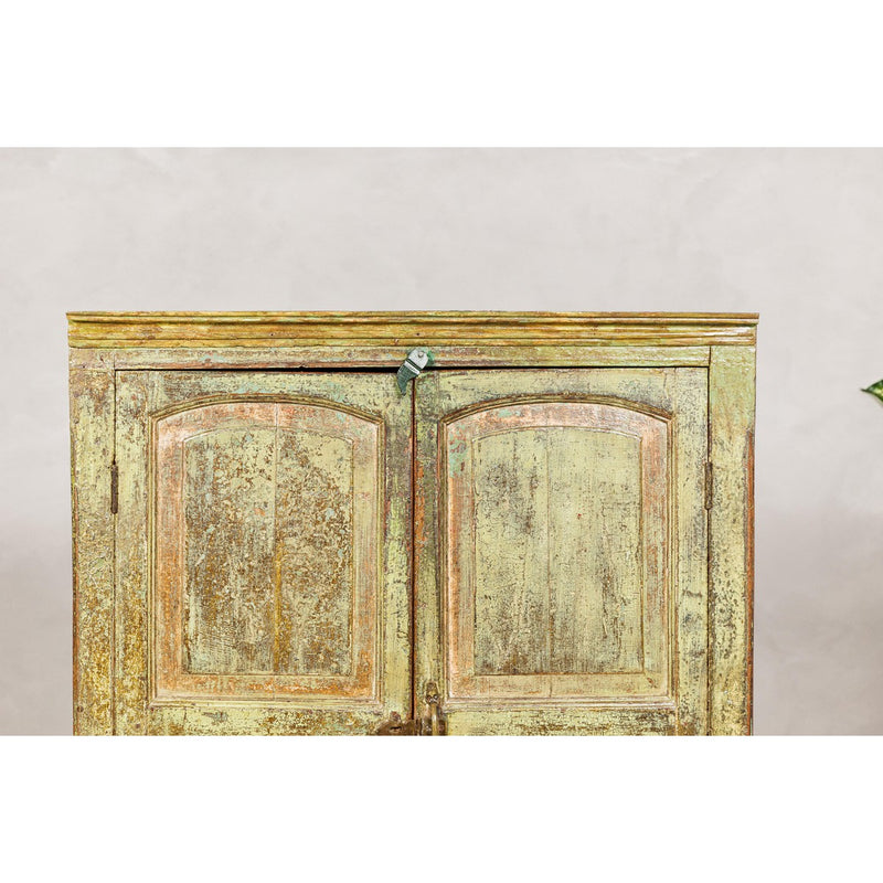 Distressed Green Painted Small Cabinet with Paneled Doors and Two Drawers-YN1057-4. Asian & Chinese Furniture, Art, Antiques, Vintage Home Décor for sale at FEA Home