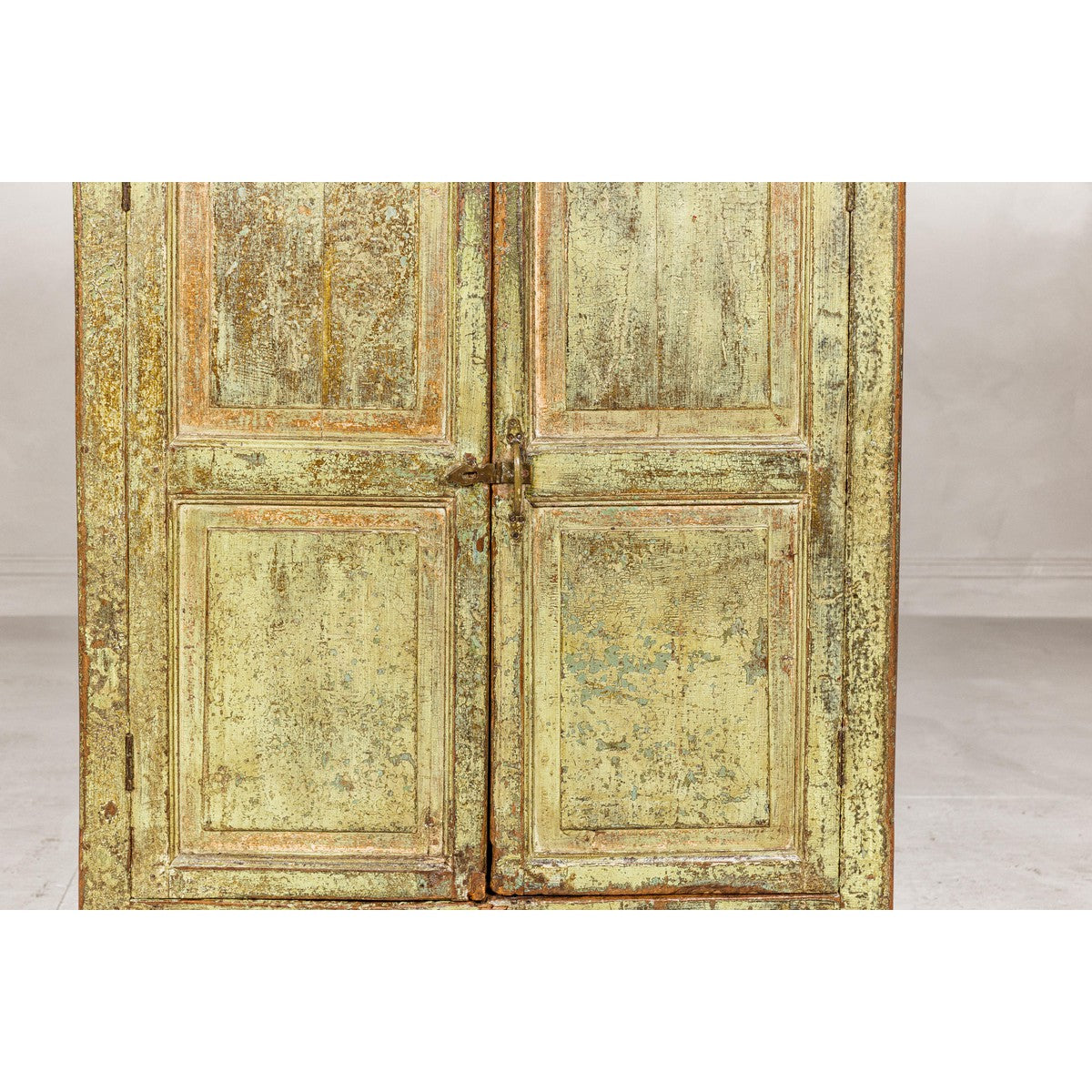 Distressed Green Painted Small Cabinet with Paneled Doors and Two Drawers-5. Asian &amp; Chinese Furniture, Art, Antiques, Vintage Home Décor for sale at FEA Home