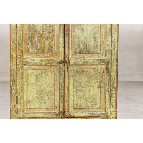 Distressed Green Painted Small Cabinet with Paneled Doors and Two Drawers-YN1057-5. Asian & Chinese Furniture, Art, Antiques, Vintage Home Décor for sale at FEA Home