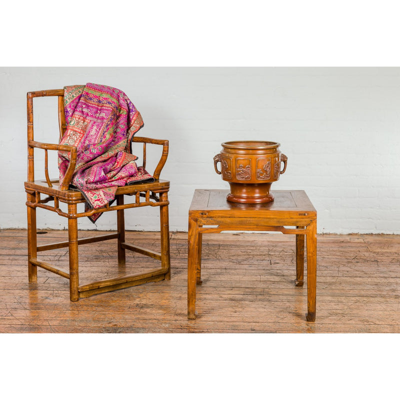 Qing Dynasty Elm Stool or Drinks Table with Horse Hoof Feet and Humpback Apron-YN1158-11. Asian & Chinese Furniture, Art, Antiques, Vintage Home Décor for sale at FEA Home