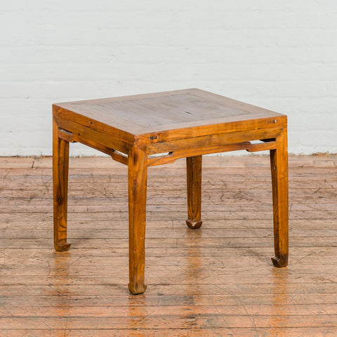 Qing Dynasty Elm Stool or Drinks Table with Horse Hoof Feet and Humpback Apron-YN1158-12. Asian & Chinese Furniture, Art, Antiques, Vintage Home Décor for sale at FEA Home