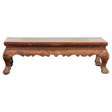 Qing Dynasty Period Low Kang Table with Carved Bats and Cabriole Legs-YN1240-1-Unique Furniture-Art-Antiques-Home Décor in NY