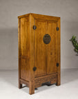 Large Elmwood 19th Cabinet with Carved Apron and Round Brass Medallion-10. Asian & Chinese Furniture, Art, Antiques, Vintage Home Décor for sale at FEA Home