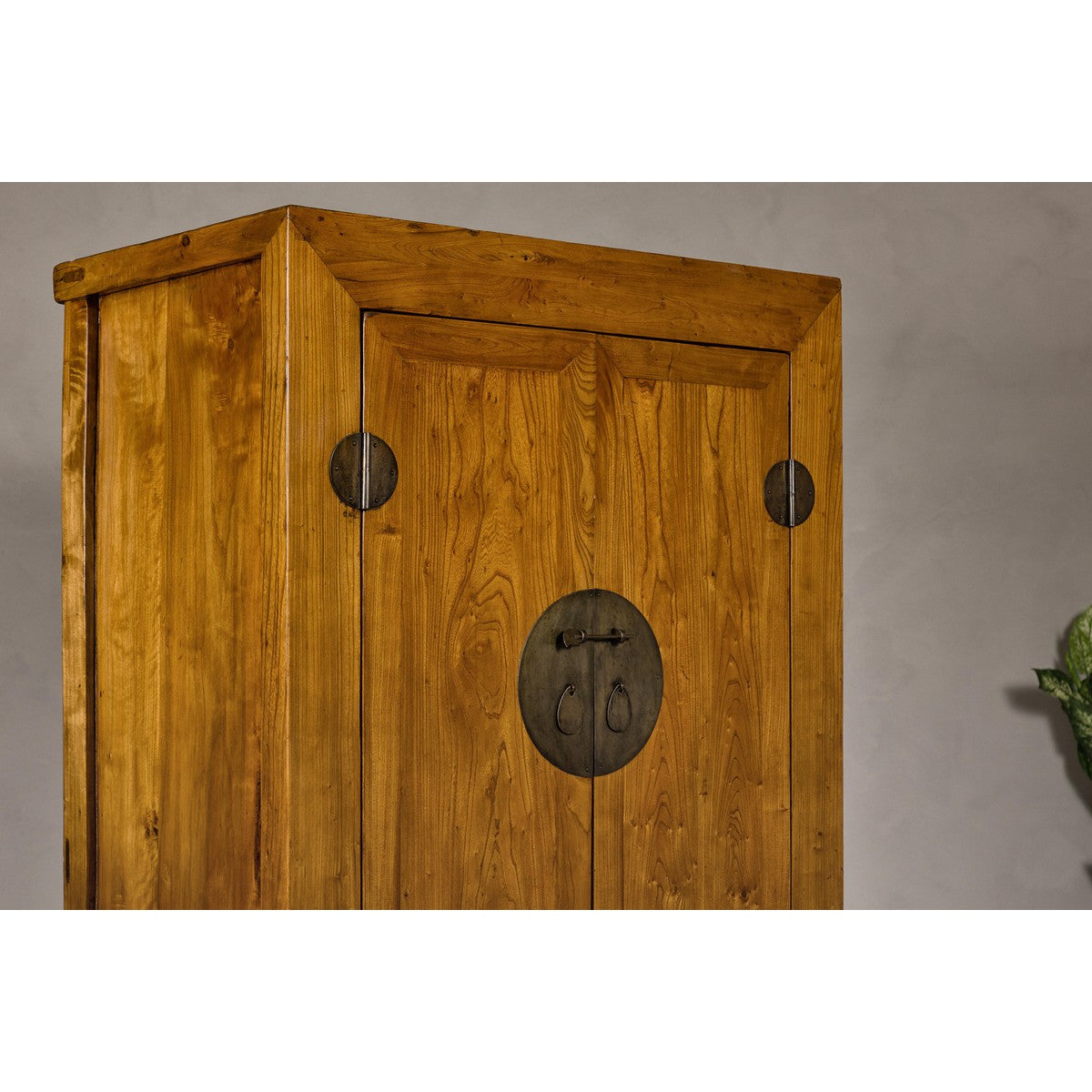 Large Elmwood 19th Cabinet with Carved Apron and Round Brass Medallion-11. Asian &amp; Chinese Furniture, Art, Antiques, Vintage Home Décor for sale at FEA Home