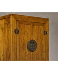 Large Elmwood 19th Cabinet with Carved Apron and Round Brass Medallion-11. Asian & Chinese Furniture, Art, Antiques, Vintage Home Décor for sale at FEA Home