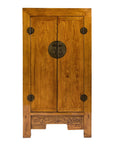 Large Elmwood 19th Cabinet with Carved Apron and Round Brass Medallion-16. Asian & Chinese Furniture, Art, Antiques, Vintage Home Décor for sale at FEA Home