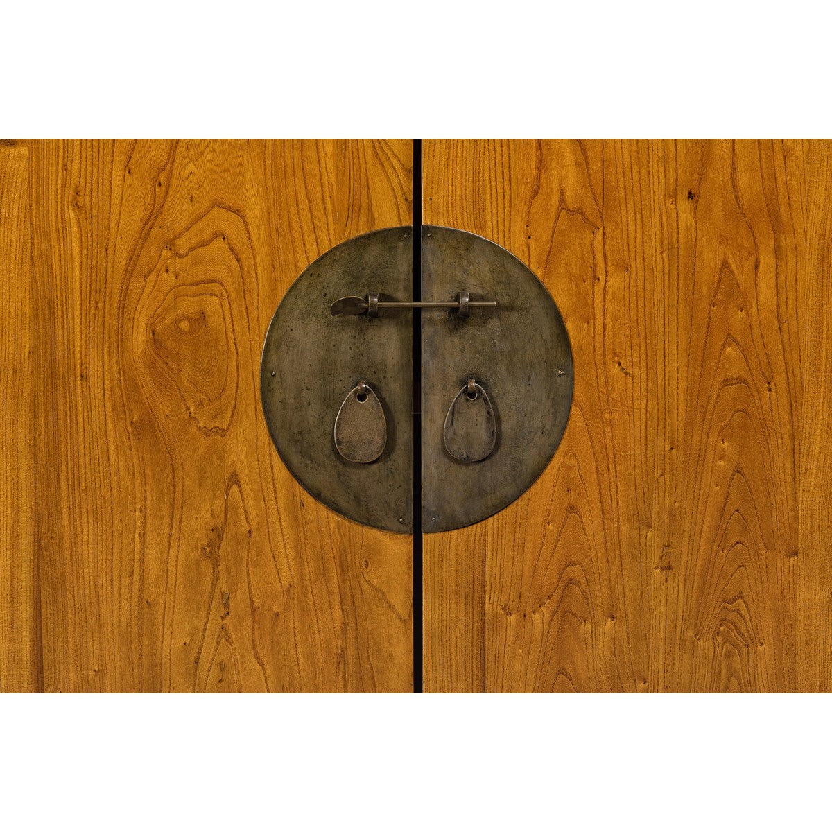 Large Elmwood 19th Cabinet with Carved Apron and Round Brass Medallion-7. Asian &amp; Chinese Furniture, Art, Antiques, Vintage Home Décor for sale at FEA Home