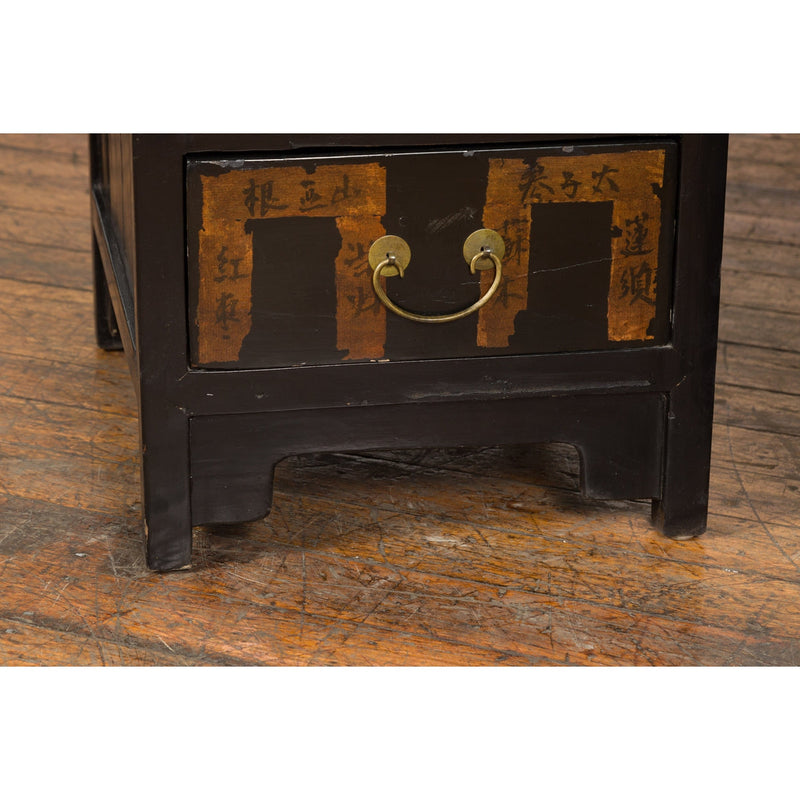 Pair of Chinese Qing Dynasty Black Lacquer Apothecary Cabinets with Calligraphy-YN1390-13. Asian & Chinese Furniture, Art, Antiques, Vintage Home Décor for sale at FEA Home