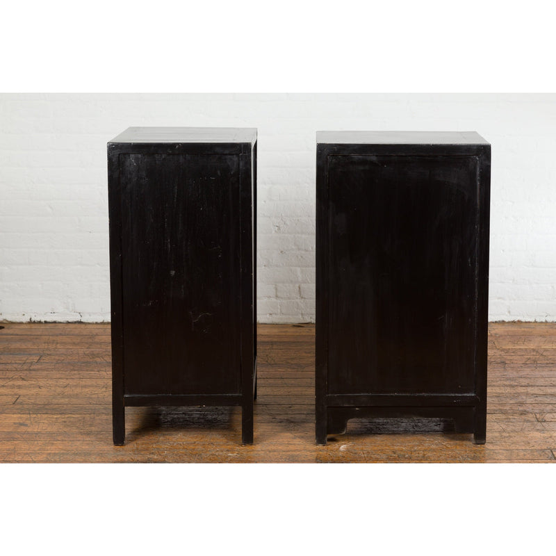Pair of Chinese Qing Dynasty Black Lacquer Apothecary Cabinets with Calligraphy-YN1390-17. Asian & Chinese Furniture, Art, Antiques, Vintage Home Décor for sale at FEA Home