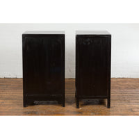 Pair of Chinese Qing Dynasty Black Lacquer Apothecary Cabinets with Calligraphy