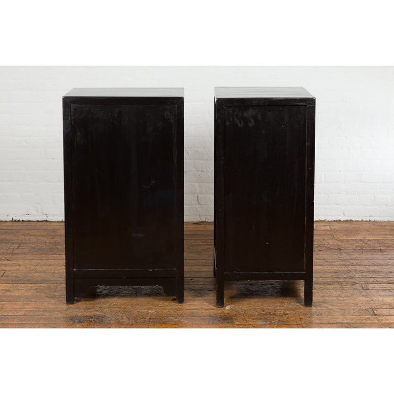 Pair of Chinese Qing Dynasty Black Lacquer Apothecary Cabinets with Calligraphy-YN1390-18. Asian & Chinese Furniture, Art, Antiques, Vintage Home Décor for sale at FEA Home