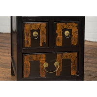 Pair of Chinese Qing Dynasty Black Lacquer Apothecary Cabinets with Calligraphy