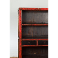 Chinese Qing Dynasty Period 19th Century Bookcase with Red and Brown Lacquer