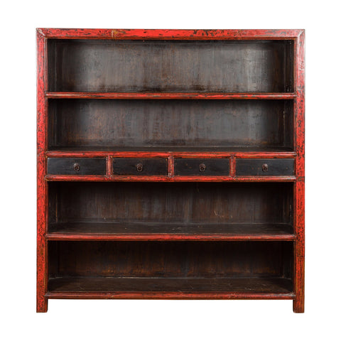 Chinese Qing Dynasty Period 19th Century Bookcase with Red and Brown Lacquer-YN1395-1. Asian & Chinese Furniture, Art, Antiques, Vintage Home Décor for sale at FEA Home