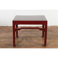 Chinese Late Qing Dynasty Period Red Lacquered Low Table with Horsehoof Feet