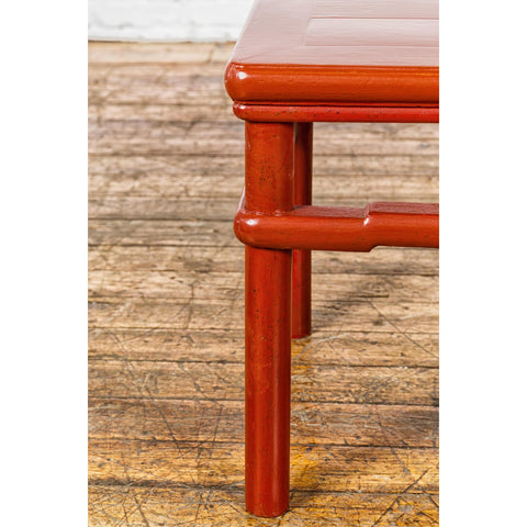Qing Dynasty 19th Century Red Lacquer Side Table with Humpback Stretcher-YN1405-10. Asian & Chinese Furniture, Art, Antiques, Vintage Home Décor for sale at FEA Home