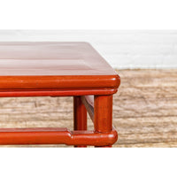 Qing Dynasty 19th Century Red Lacquer Side Table with Humpback Stretcher