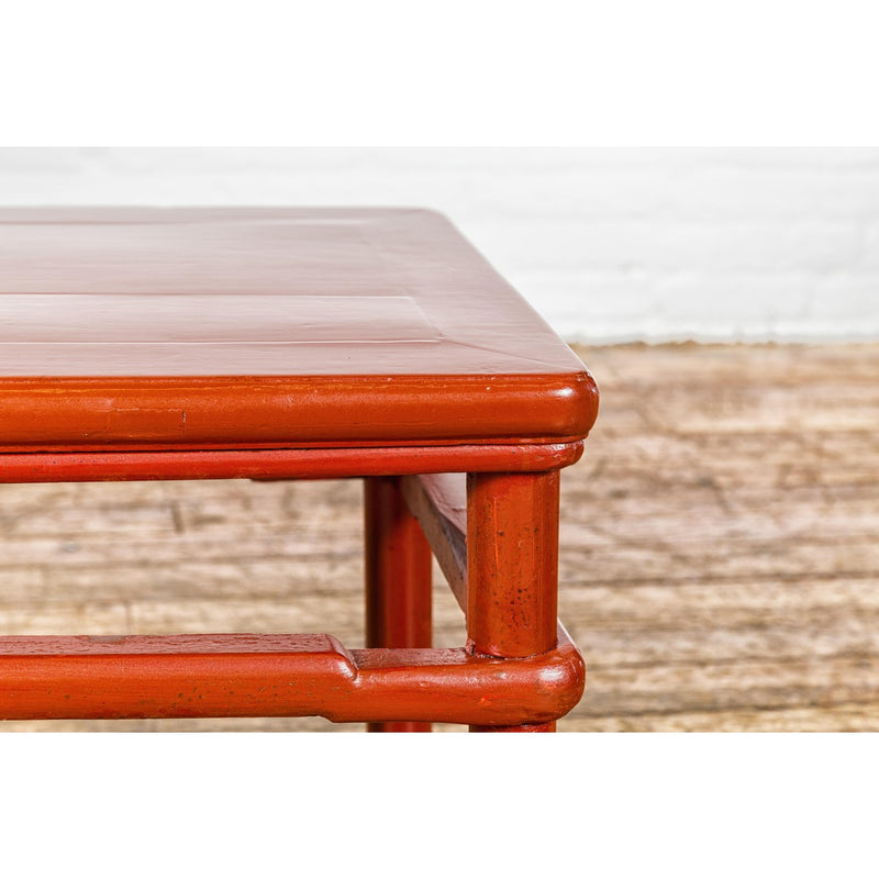 Qing Dynasty 19th Century Red Lacquer Side Table with Humpback Stretcher-YN1405-13. Asian & Chinese Furniture, Art, Antiques, Vintage Home Décor for sale at FEA Home