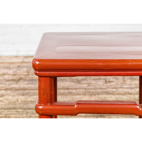 Qing Dynasty 19th Century Red Lacquer Side Table with Humpback Stretcher-YN1405-14. Asian & Chinese Furniture, Art, Antiques, Vintage Home Décor for sale at FEA Home
