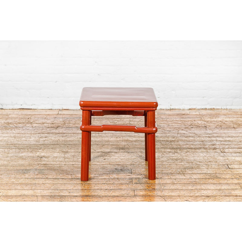 Qing Dynasty 19th Century Red Lacquer Side Table with Humpback Stretcher-YN1405-15. Asian & Chinese Furniture, Art, Antiques, Vintage Home Décor for sale at FEA Home