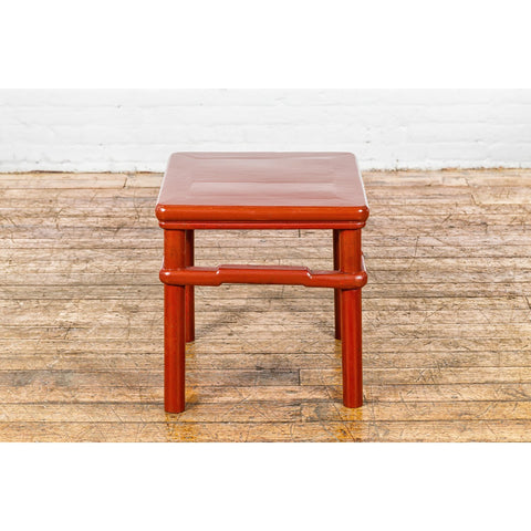 Qing Dynasty 19th Century Red Lacquer Side Table with Humpback Stretcher-YN1405-17. Asian & Chinese Furniture, Art, Antiques, Vintage Home Décor for sale at FEA Home