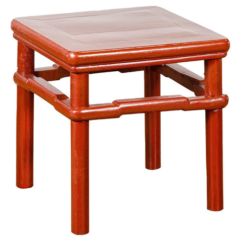 Qing Dynasty 19th Century Red Lacquer Side Table with Humpback Stretcher-YN1405-1. Asian & Chinese Furniture, Art, Antiques, Vintage Home Décor for sale at FEA Home