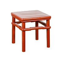 Qing Dynasty 19th Century Red Lacquer Side Table with Humpback Stretcher