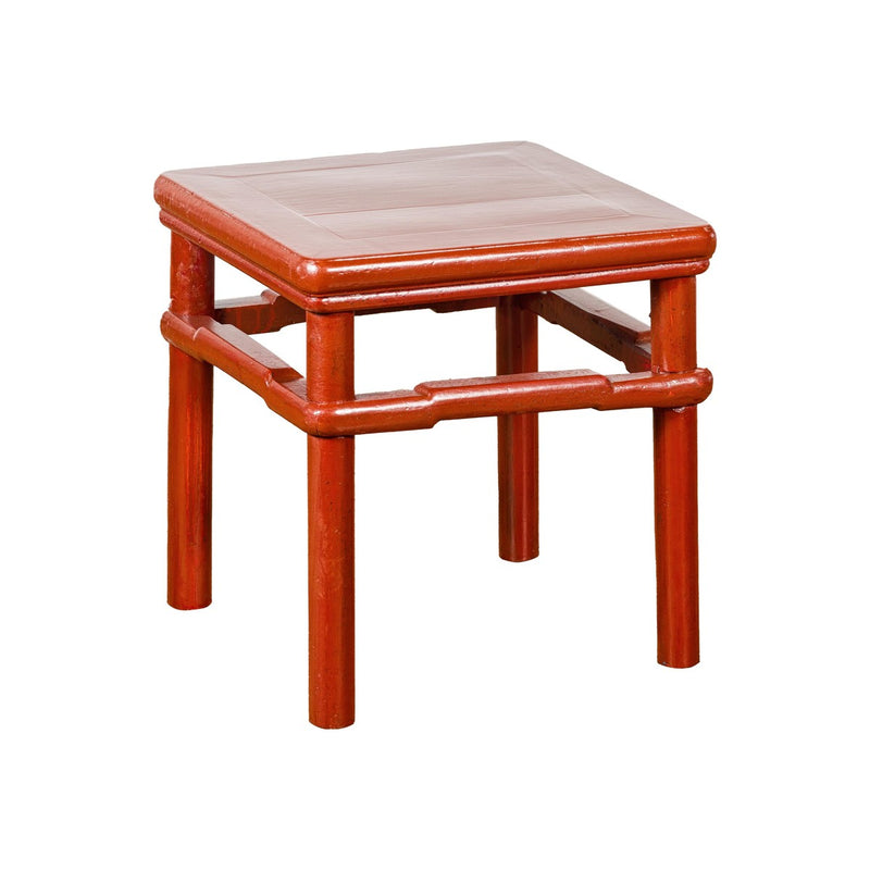 Qing Dynasty 19th Century Red Lacquer Side Table with Humpback Stretcher-YN1405-20. Asian & Chinese Furniture, Art, Antiques, Vintage Home Décor for sale at FEA Home