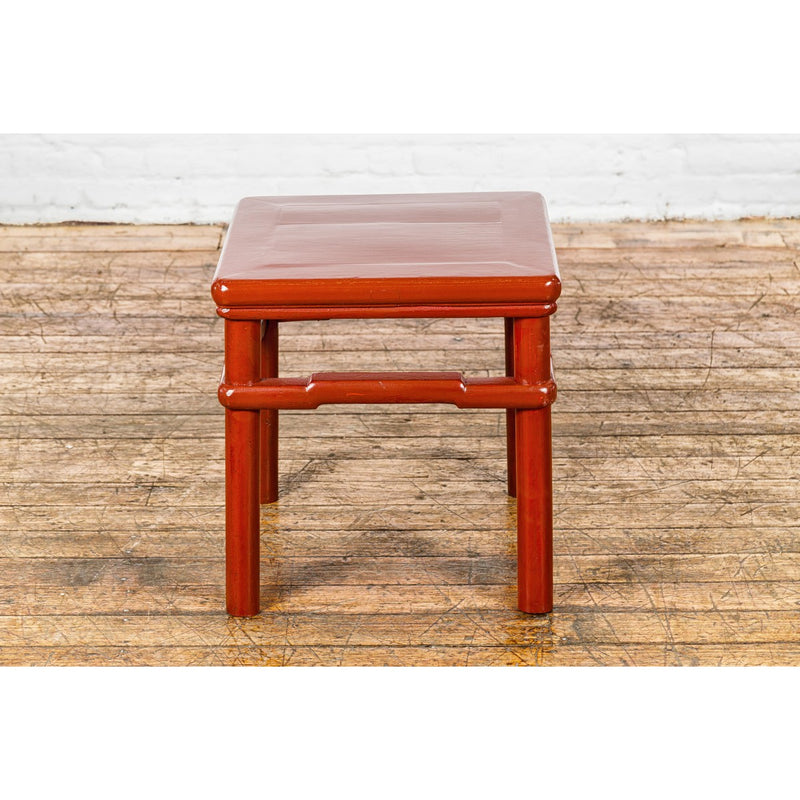 Qing Dynasty 19th Century Red Lacquer Side Table with Humpback Stretcher-YN1405-3. Asian & Chinese Furniture, Art, Antiques, Vintage Home Décor for sale at FEA Home