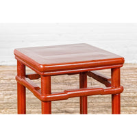 Qing Dynasty 19th Century Red Lacquer Side Table with Humpback Stretcher