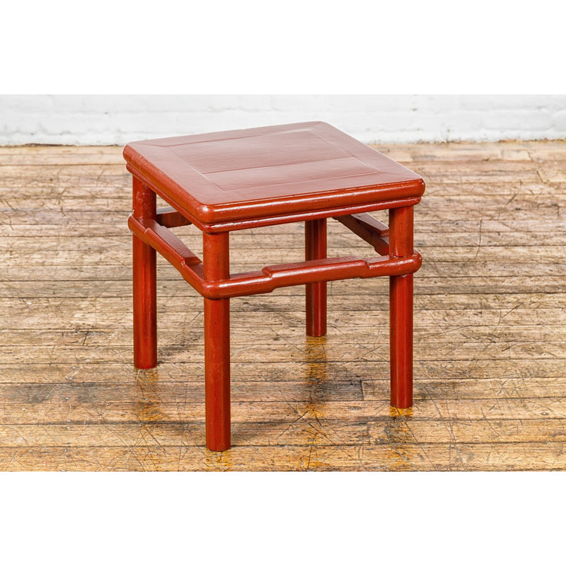 Qing Dynasty 19th Century Red Lacquer Side Table with Humpback Stretcher-YN1405-8. Asian & Chinese Furniture, Art, Antiques, Vintage Home Décor for sale at FEA Home
