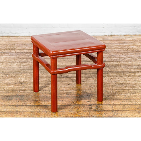 Qing Dynasty 19th Century Red Lacquer Side Table with Humpback Stretcher-YN1405-8. Asian & Chinese Furniture, Art, Antiques, Vintage Home Décor for sale at FEA Home