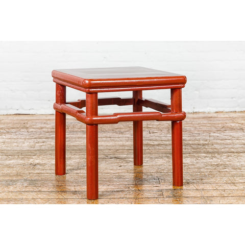 Qing Dynasty 19th Century Red Lacquer Side Table with Humpback Stretcher-YN1405-9. Asian & Chinese Furniture, Art, Antiques, Vintage Home Décor for sale at FEA Home