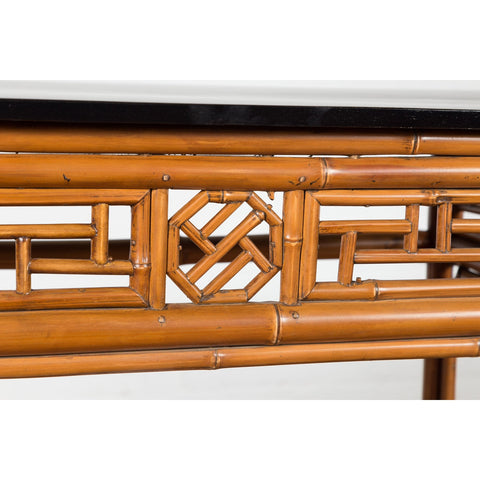 Chinese Late Qing Dynasty Bamboo Console Table with Black Lacquered Top-YN1480-13. Asian & Chinese Furniture, Art, Antiques, Vintage Home Décor for sale at FEA Home