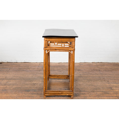 Chinese Late Qing Dynasty Bamboo Console Table with Black Lacquered Top-YN1480-15. Asian & Chinese Furniture, Art, Antiques, Vintage Home Décor for sale at FEA Home