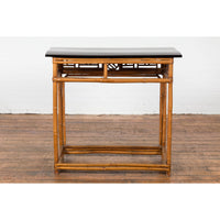 Chinese Late Qing Dynasty Bamboo Console Table with Black Lacquered Top