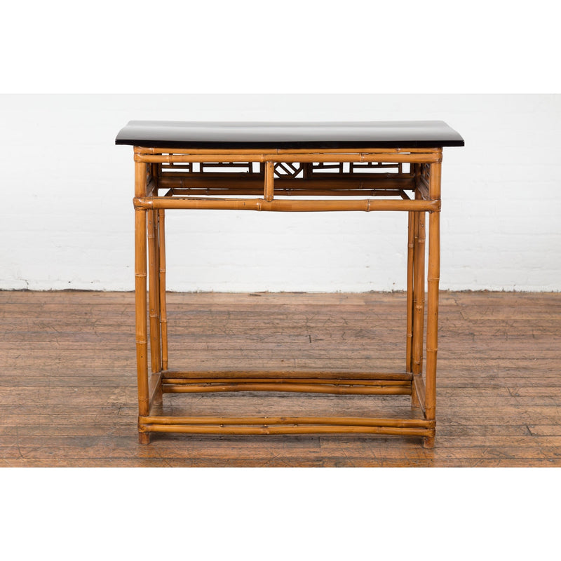 Chinese Late Qing Dynasty Bamboo Console Table with Black Lacquered Top-YN1480-18. Asian & Chinese Furniture, Art, Antiques, Vintage Home Décor for sale at FEA Home