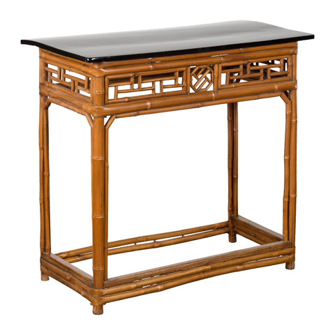 Chinese Late Qing Dynasty Bamboo Console Table with Black Lacquered Top-YN1480-1. Asian & Chinese Furniture, Art, Antiques, Vintage Home Décor for sale at FEA Home