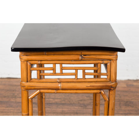 Chinese Late Qing Dynasty Bamboo Console Table with Black Lacquered Top-YN1480-20. Asian & Chinese Furniture, Art, Antiques, Vintage Home Décor for sale at FEA Home