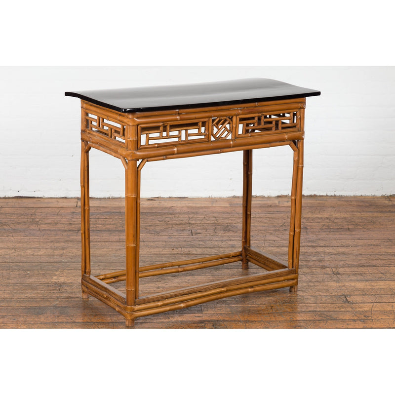 Chinese Late Qing Dynasty Bamboo Console Table with Black Lacquered Top-YN1480-2. Asian & Chinese Furniture, Art, Antiques, Vintage Home Décor for sale at FEA Home