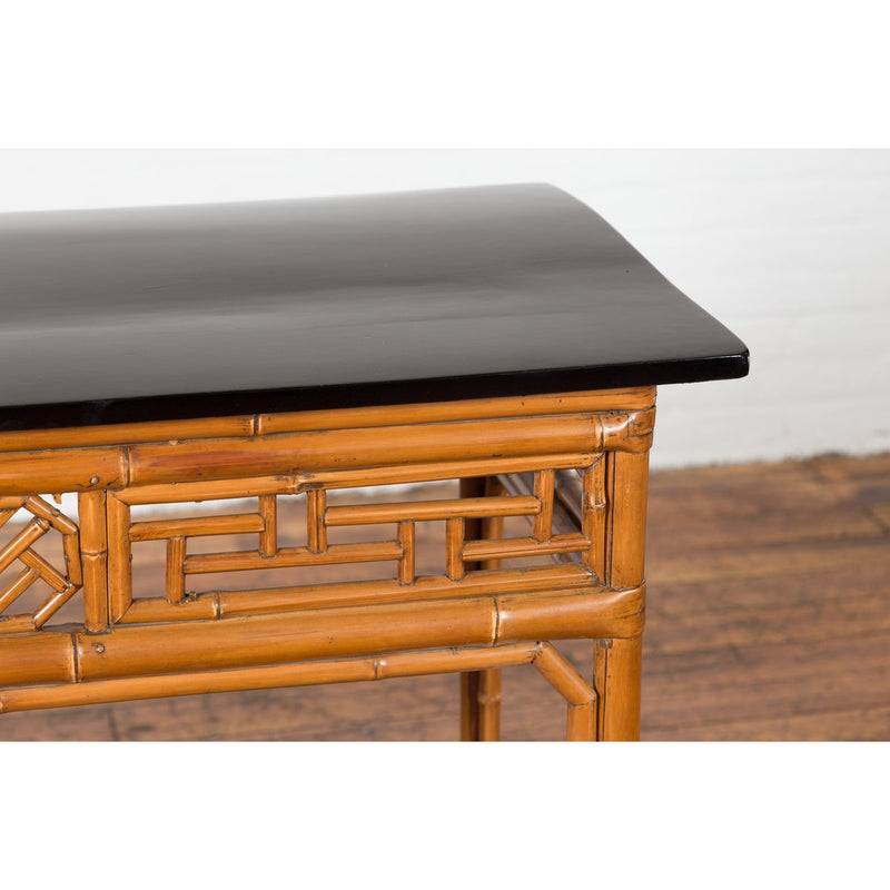 Chinese Late Qing Dynasty Bamboo Console Table with Black Lacquered Top-YN1480-7. Asian & Chinese Furniture, Art, Antiques, Vintage Home Décor for sale at FEA Home
