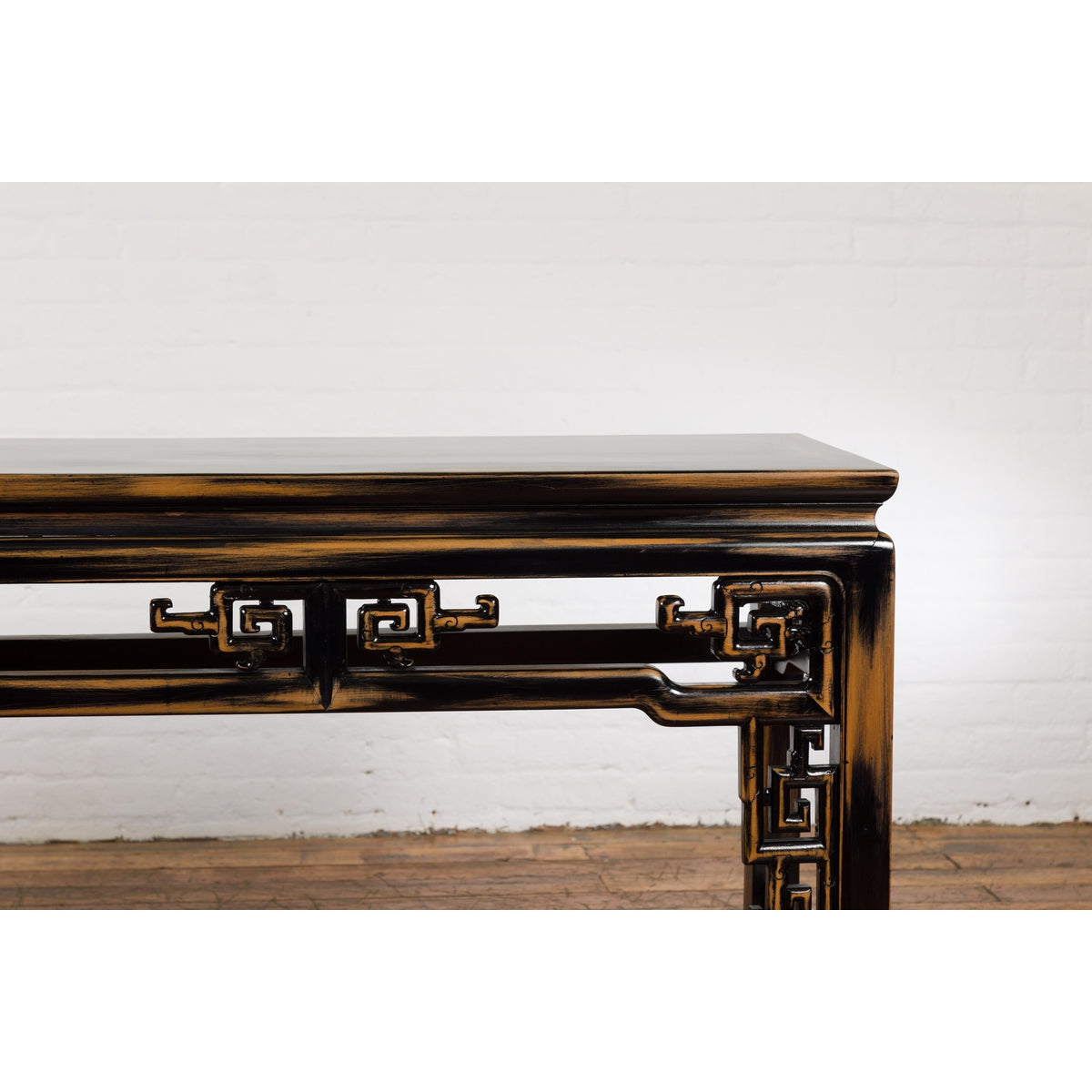 Chinese Vintage Black and Brown Low Console Table-4. Asian &amp; Chinese Furniture, Art, Antiques, Vintage Home Décor for sale at FEA Home